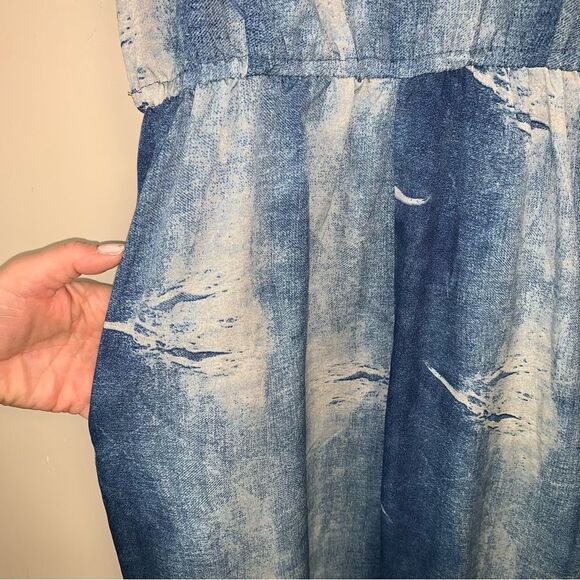 Blue Tie Dye Jumpsuit Women Medium Ruffle Elastic Waist Sleeveless Spring Summer - Picture 4 of 8